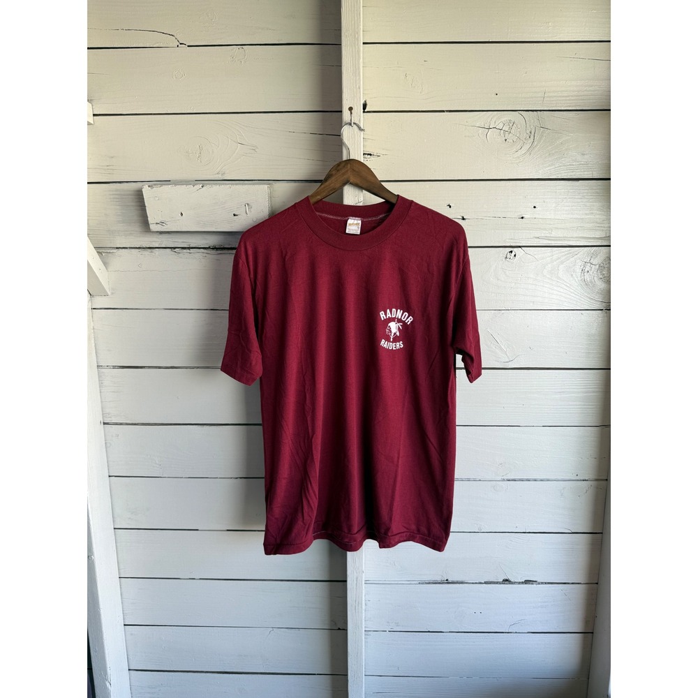 Vintage 70s Sportswear Radnor Raiders T Shirt Maroon XL Single Stitch